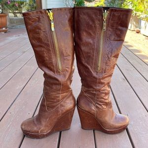 Steven by Steve Madden Brown Leather Zip Boots